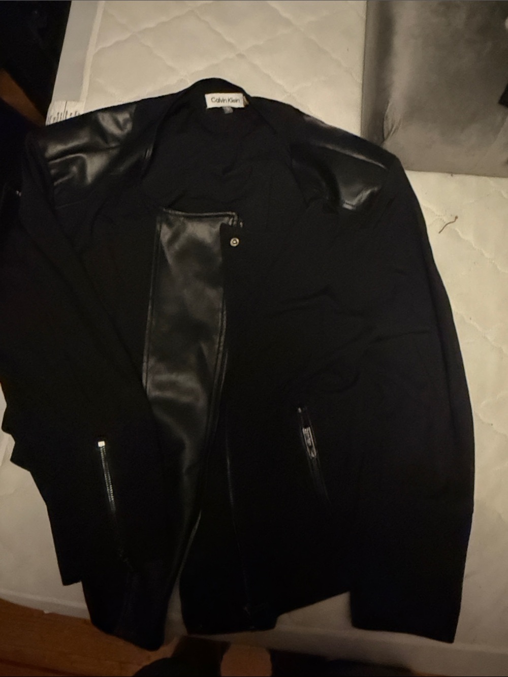Calvin Klein Black Mixed-Media Bomber Jacket